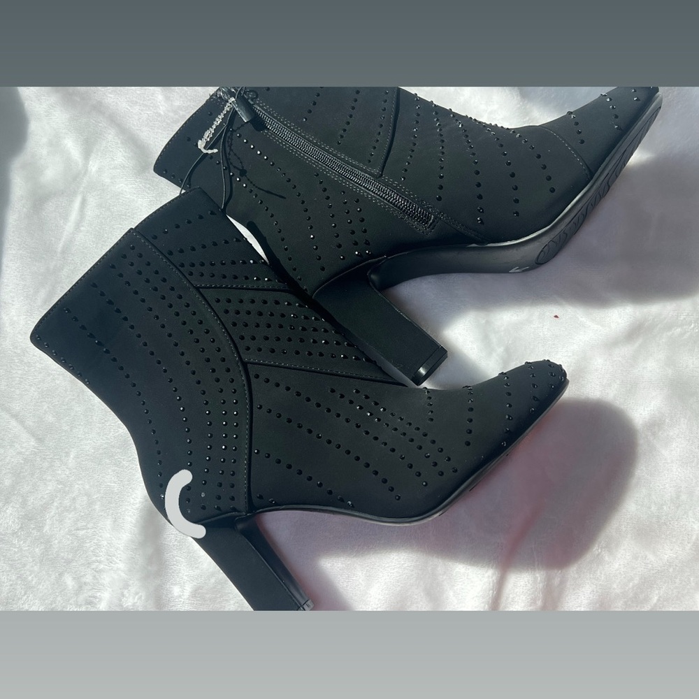 Women's Black Studded Ankle Booties with Block Heel